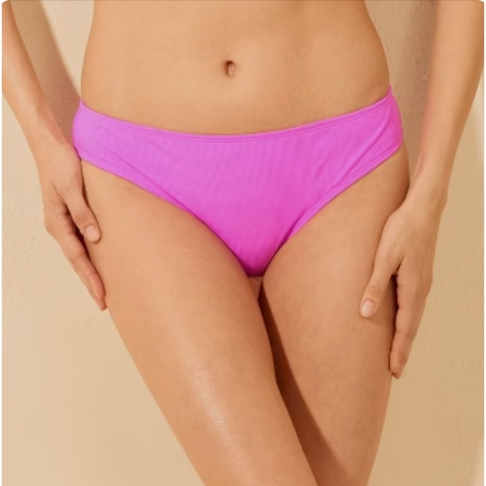 Shade & Shore Pink Ribbed Low Rise Medium Coverage Bikini Swim Bottoms Large NWT